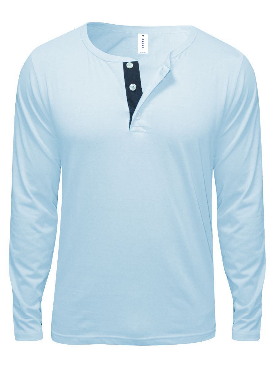 Button Designed Long Sleeve T-Shirt- Light/Sky Blue