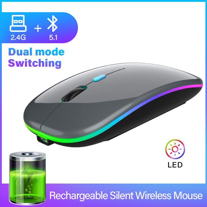 Bluetooth Wireless Mouse Led Rechargeable Gaming Mice- Gray