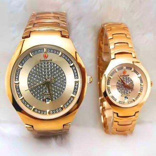 Luxury Quality Sophisticated Diamond Gold Steel Wristwatch For Couple