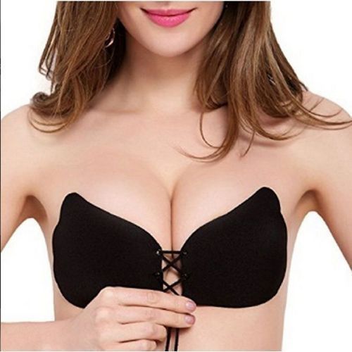 Silicone Adhesive Sticky Invisible Push Up Strapless Backless Bra - Black