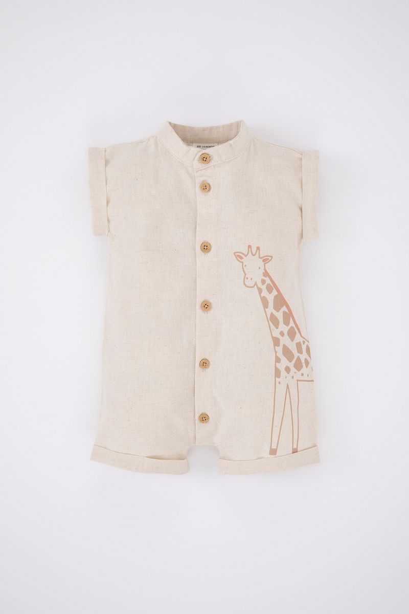 BabyBoy New Born Regular Fit Short Sleeve Knitted Overalls - Beige