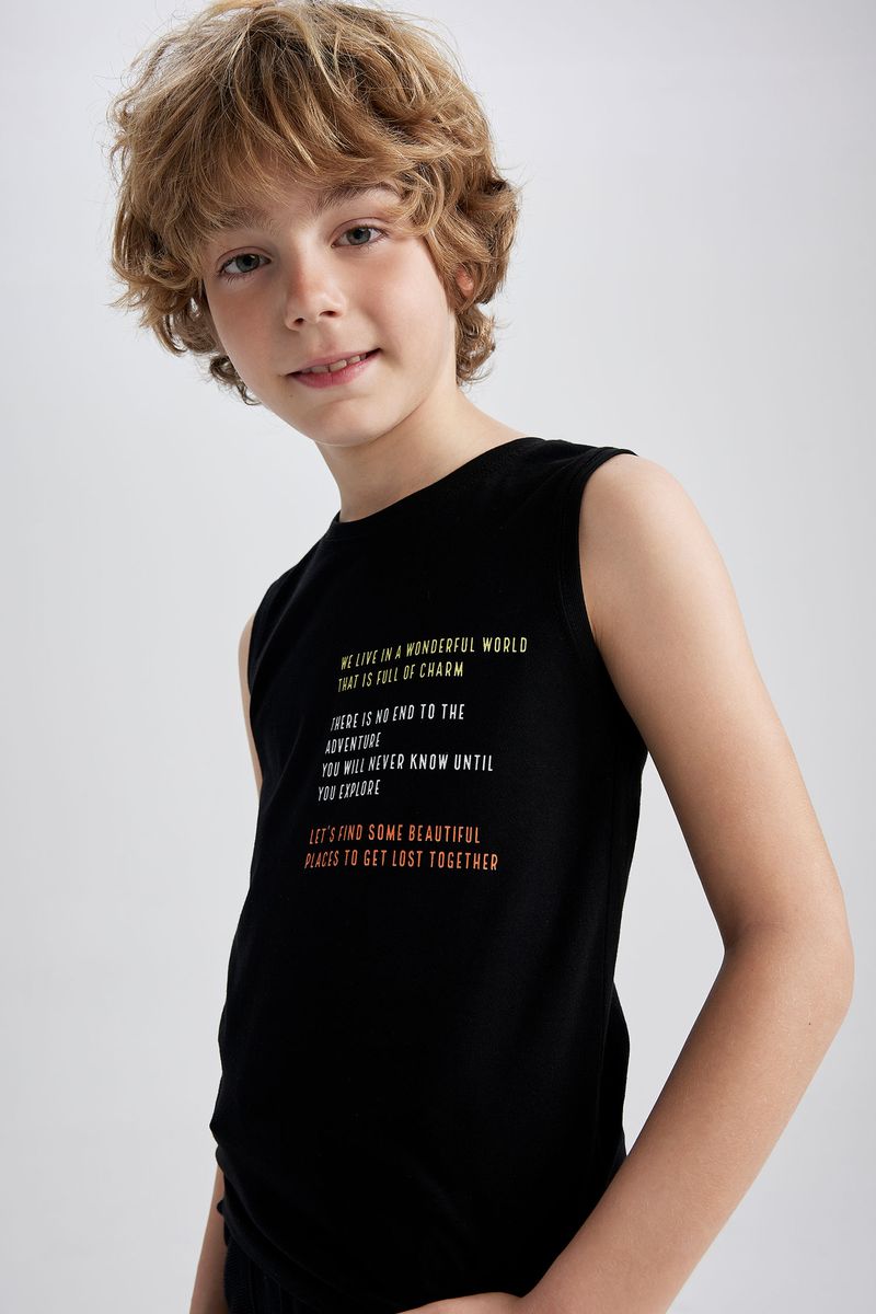 Boy Casual Regular Fit Sleeveless Crew Neck Knitted Athlete - Black