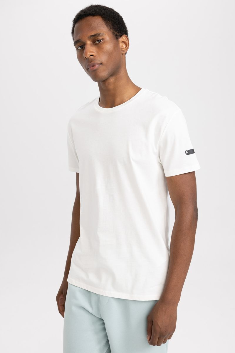 Man Standart Fit Crew Neck Short Sleeve Knitted T-Shirt - Ecru