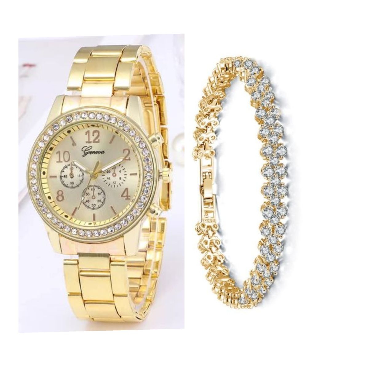 Unisex Casual Wrist Watch With Bracelet- Gold