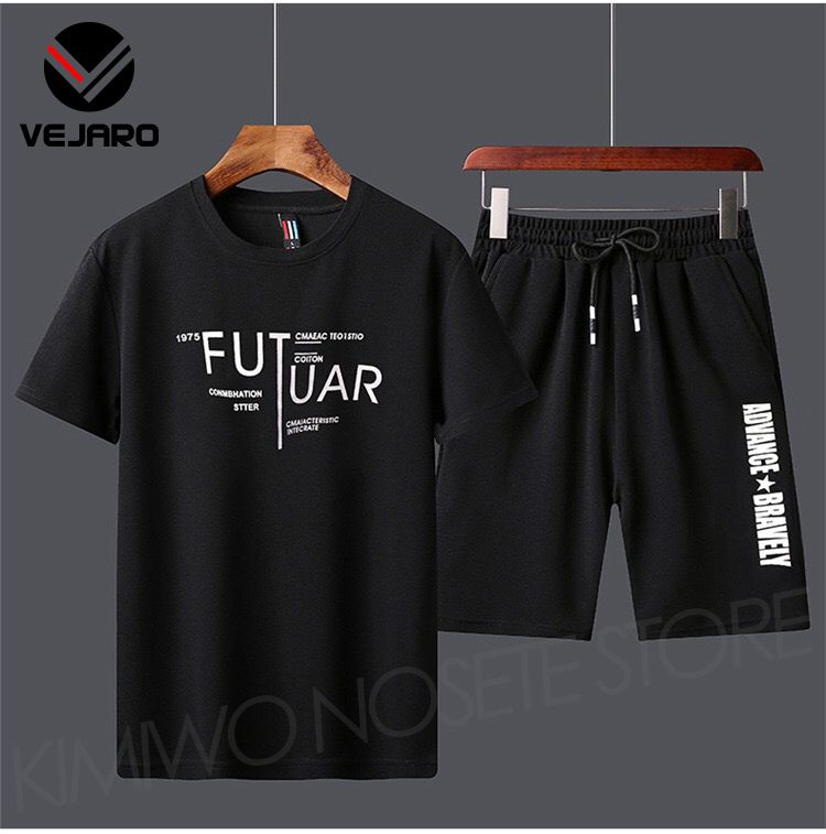 T09  Men's 2 In 1 Short Sleeve T-Shirt & Shorts Set-Black