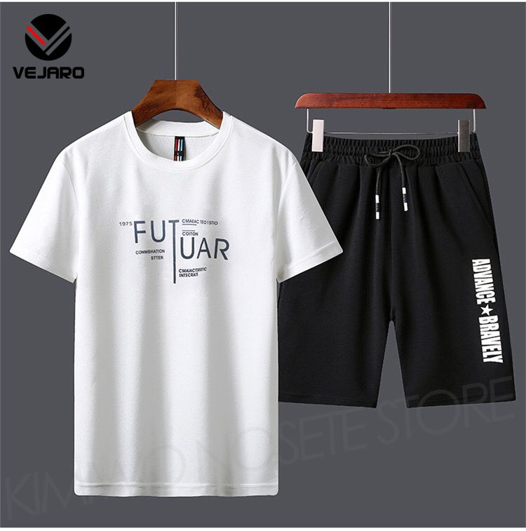 T10  Men's 2 In 1 Short Sleeve T-Shirt & Shorts Set- White
