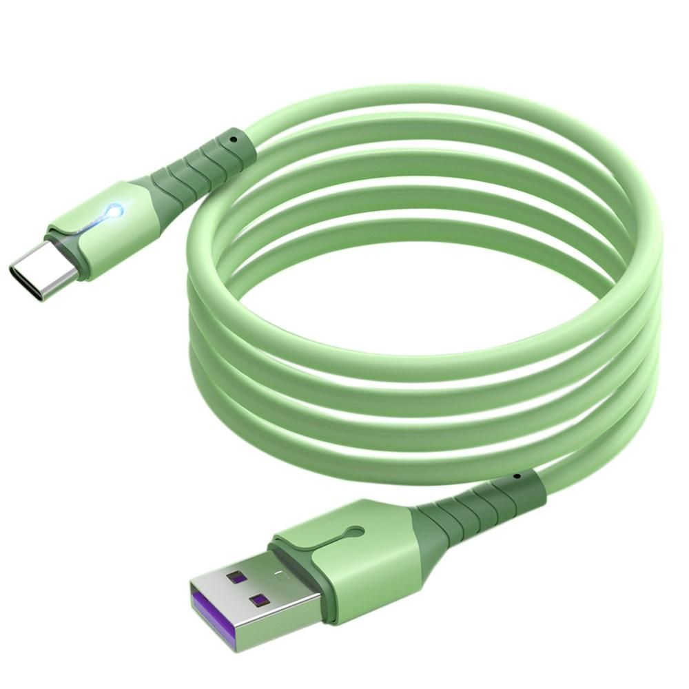 USB C Data Cable, Oxygen-Free Pure Copper Core Liquid Silicone Data Cable with Light for HUAWEI XIAOMI(1.5M,Green)
