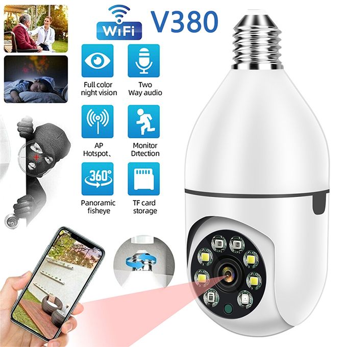 V380 1080P Wireless 360 Rotate Auto Tracking Panoramic Camera Light Bulb Wifi PTZ IP Cam