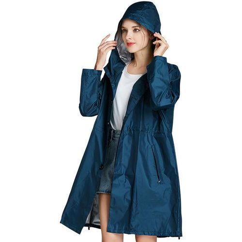 Nylon Jacket Black Ladies Hooded Raincoat