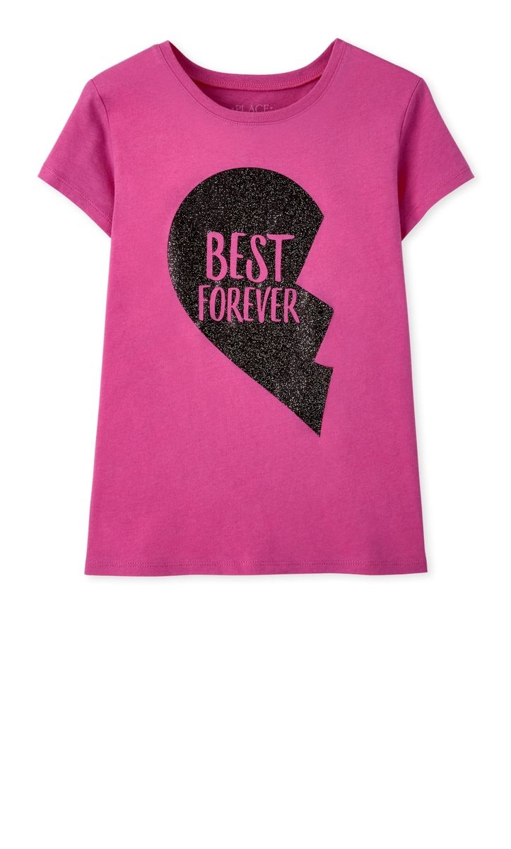 Girls BFF Best Forever Glitters Graphic Top -  Dark Pink