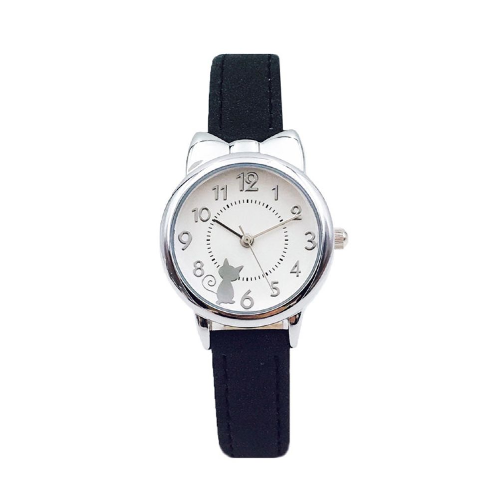 Girl Watch Watch Cat Multi-Color Quartz Watches Clocks for Girl Wristwatch Rosette Watches Colorful Student Watches for Girls (Silver-Black)