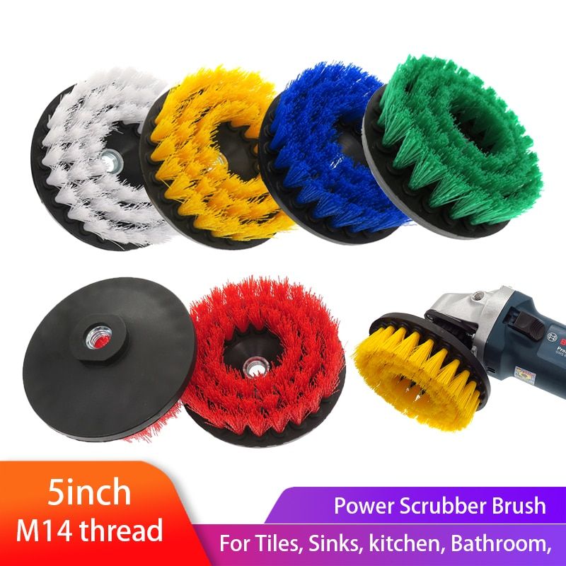 Power Scrubber Brush Electric Cleaning Brush M14 Thread For Cleaning Carpets, Kitchens And Bathrooms Drill Attachment Kit-5inch Black-Hard