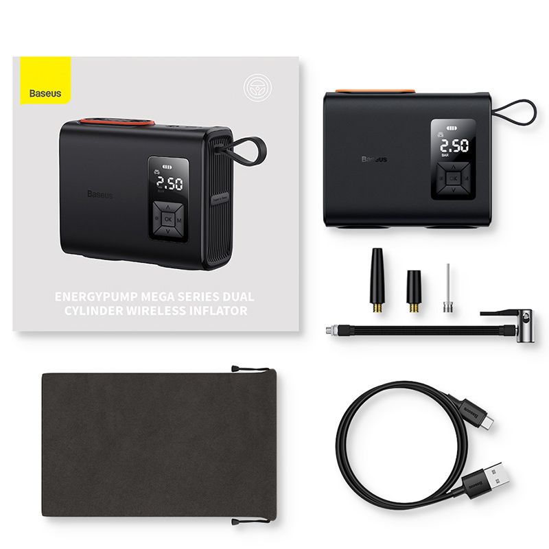 Baseus Tire Inflator Portable Car Air Compressor 250W Dual Cylinder Electric Tire Pump For Car