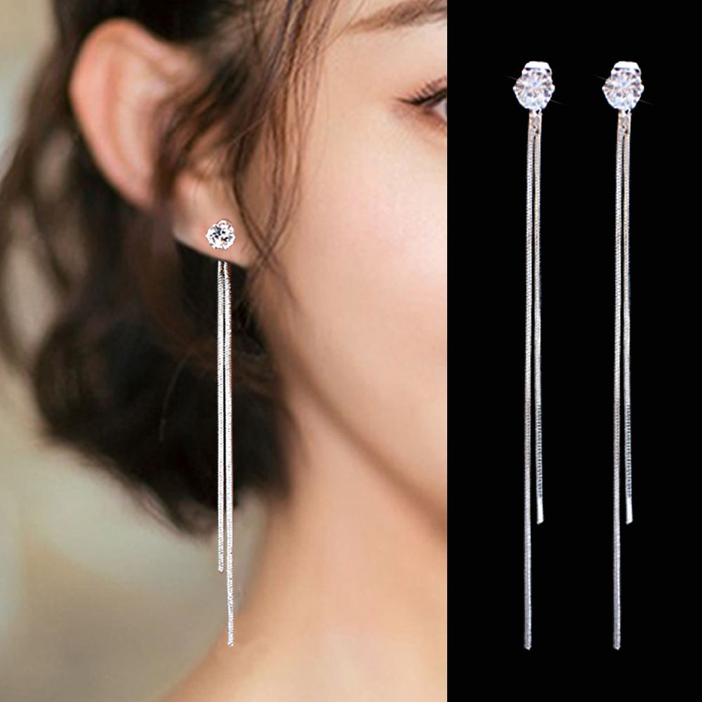 Drop Ear Line Long Hanging Earrings For Women Rose Gold Color Zircon Crystal