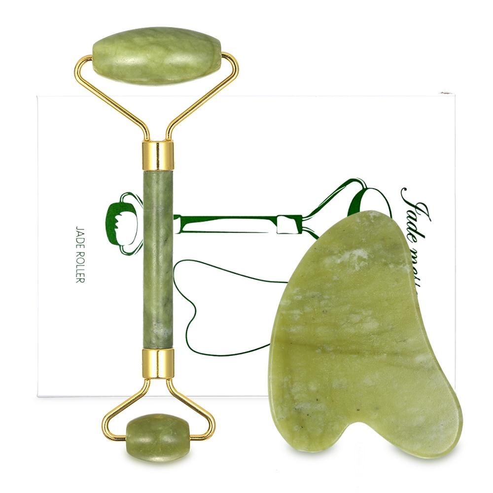 Natural Jade Roller Guasha Skin Scraper Facial Set Facial Skin Care Anti-aging Puffy Eyes Massager Neck Anti Wrinkle Beauty Roller Jade Stone Set