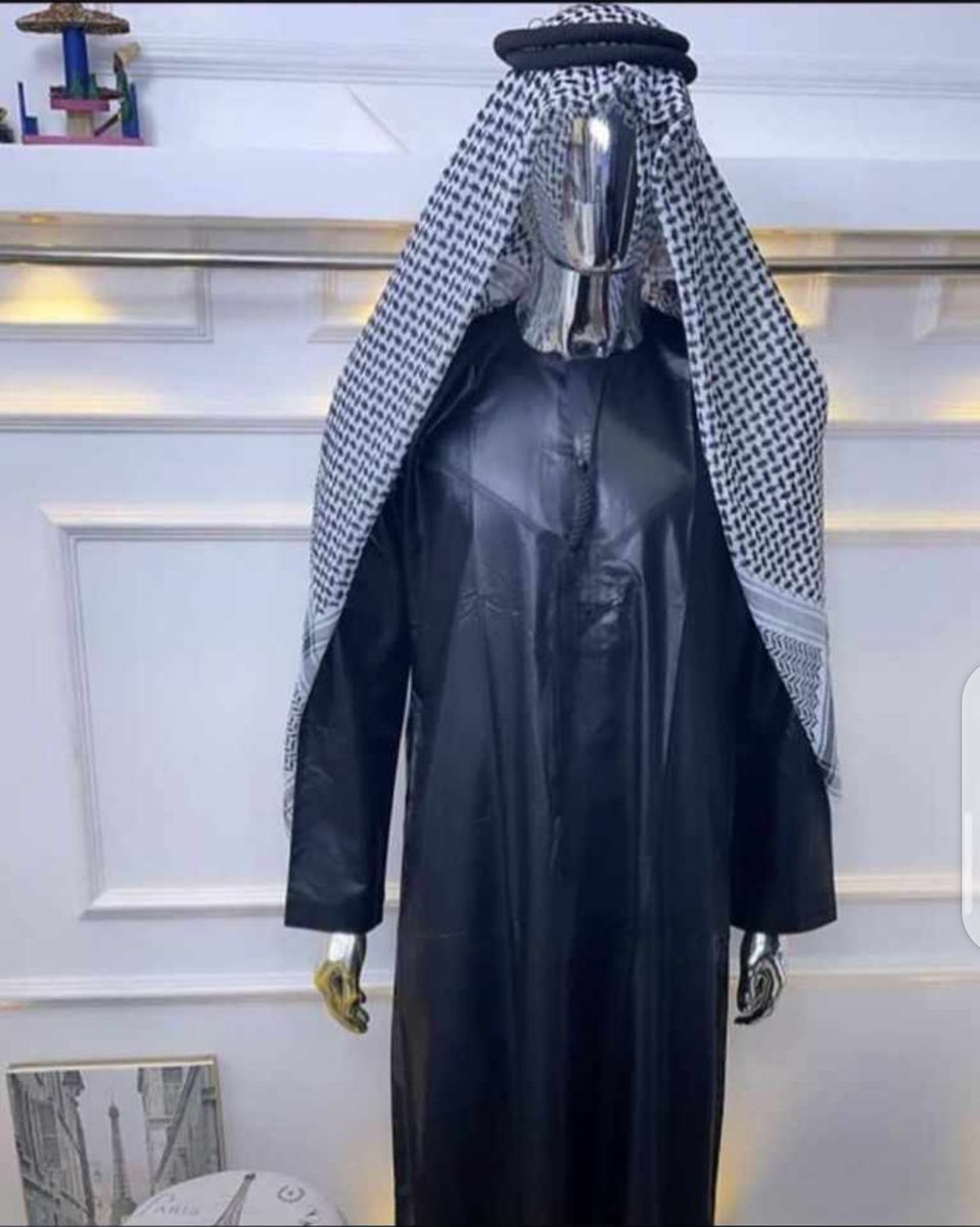 Dubai Emirate Black Color Quality Jalabia, Muslim Wears With Scarf And Head Gear