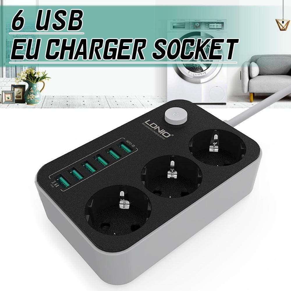 LDNIO Desktop 3 Prise D'Alimentation6 USB Port 5V 3.4A Charger Adapter 1.6m EU