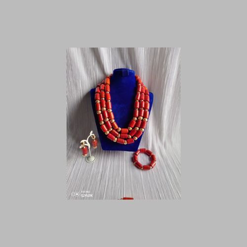 Coral Glass Beaded Necklace