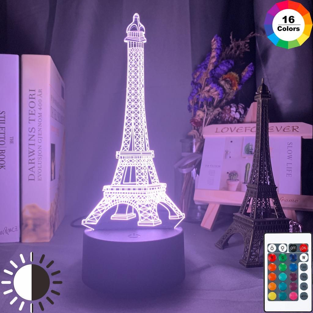 16 Colors Bedside Table Lamp Colorful EIFFEL TOWER Led 3D Vision Night
