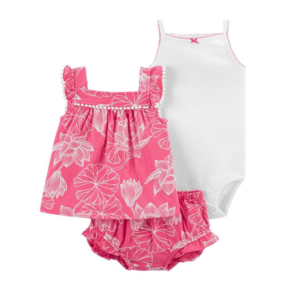 Baby Girls Pink And White 3piece Ser