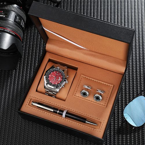 3PcsGifts Set  Calendar Quartz Wrist, Cufflinks Signature Pen Gift Box For Male
