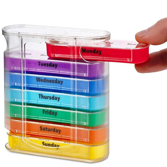 2pcs Weekly 7 Days Pill Box 28 Compartments Pill Organizer