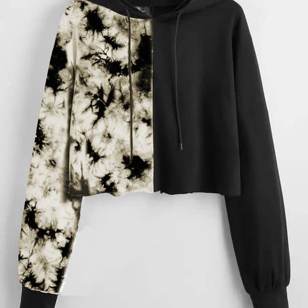 Tie & Die Printed Crop Hoodie- Black