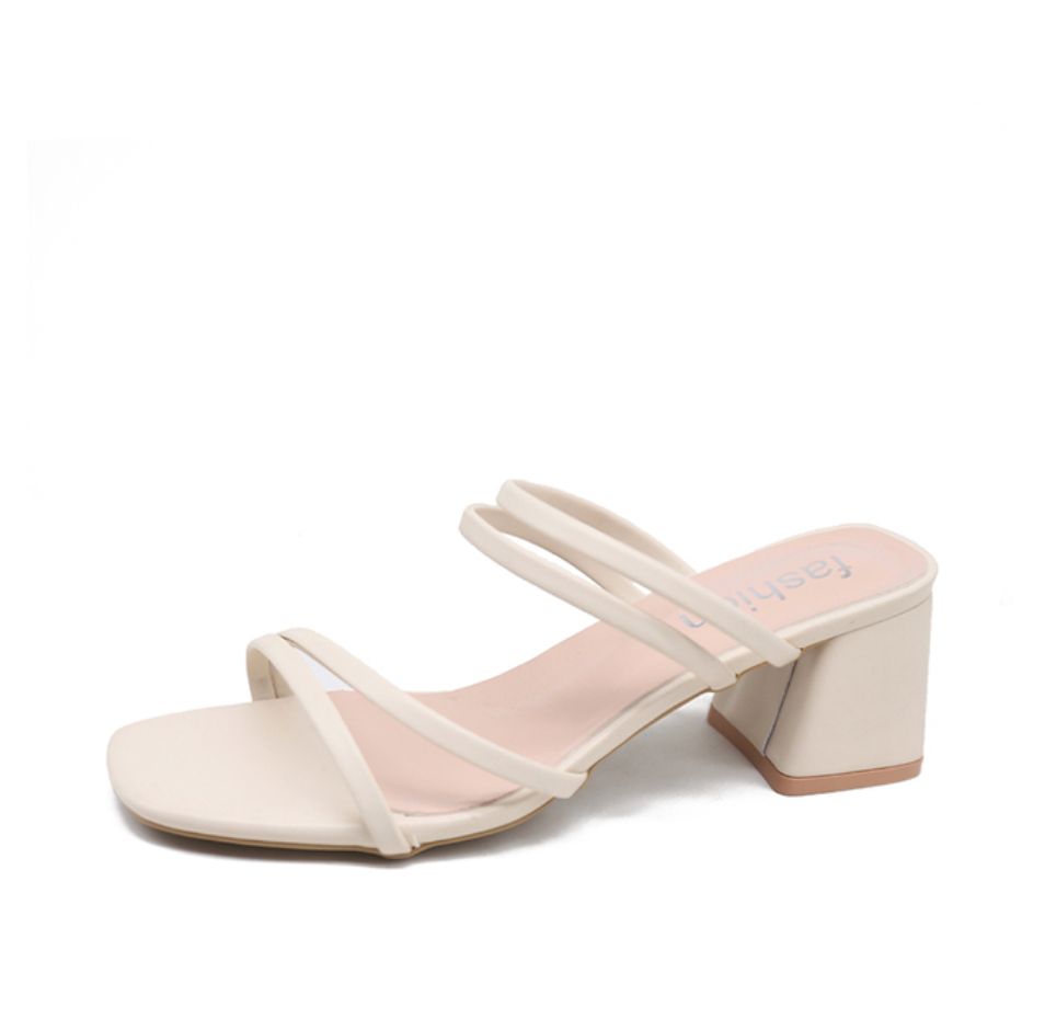 Ladies Square Heels Sandals Elegant Summer Slippers