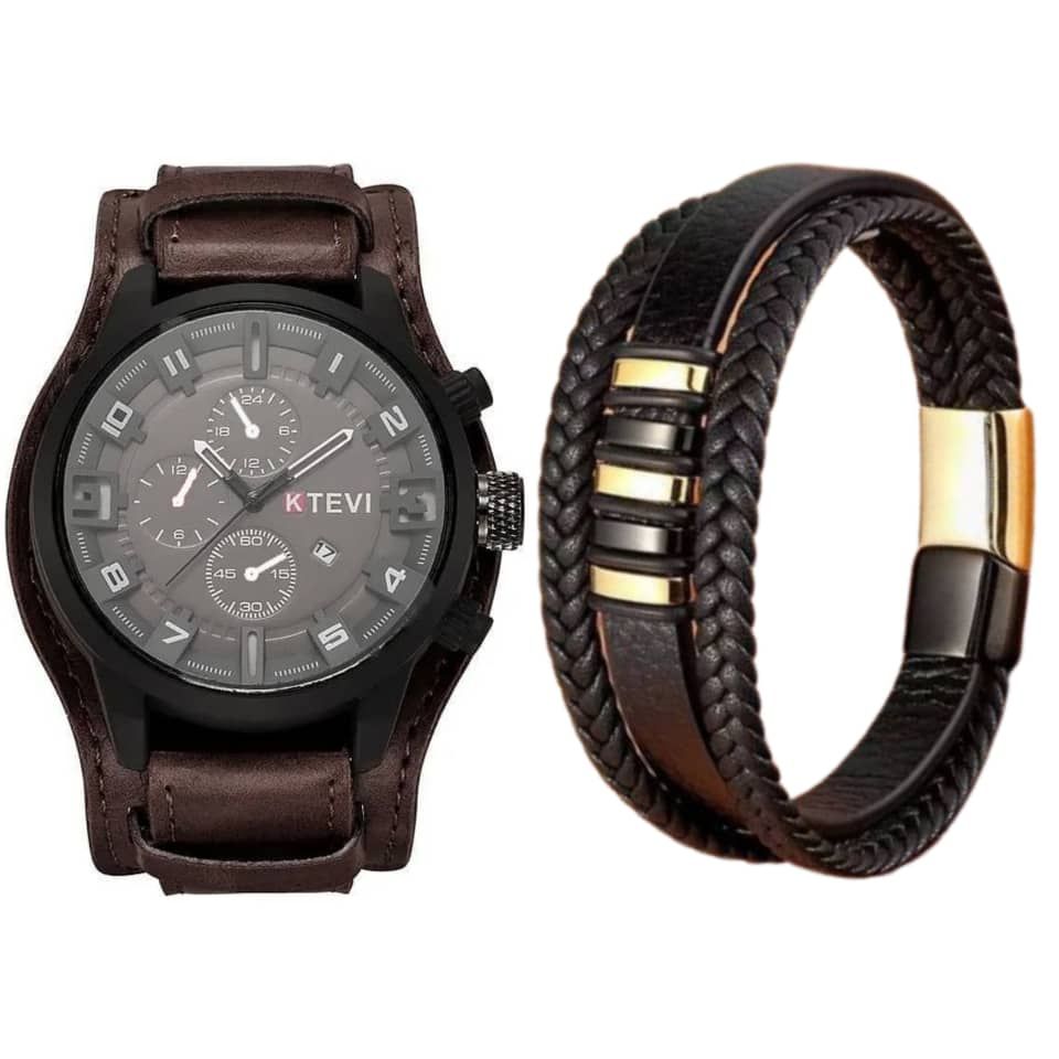 Exotic Leather Strap Military Sports Men Watch With Bracelet