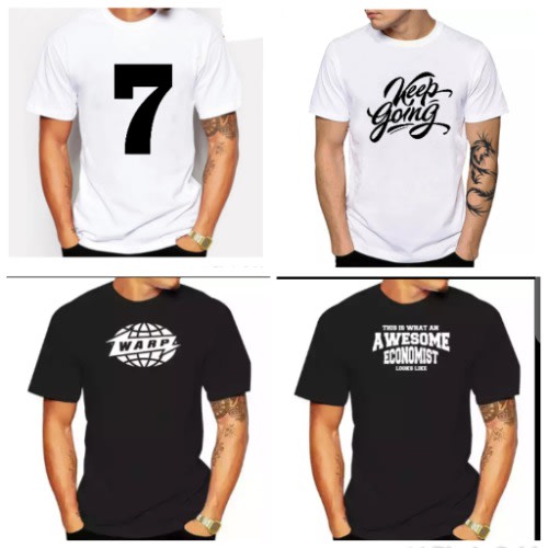 Men's Design T-shirts - 4 Pieces - White & Black