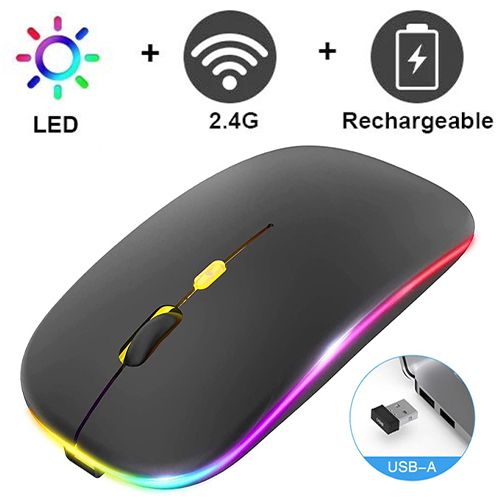 LED Wireless Mouse Slim Silent Mouse 2.4G (Black)