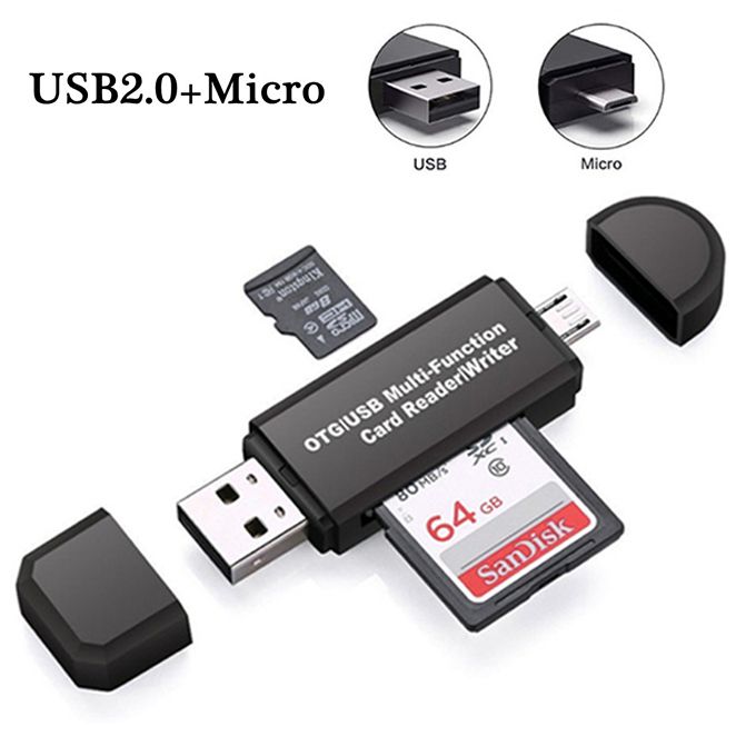 SD Card TF Card Reader USB & Android OTG 4 In 1 Black