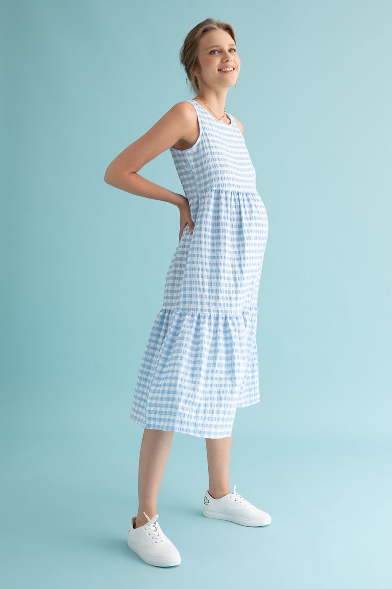 Woman - A Line Strappy Maternity Dress - Blue