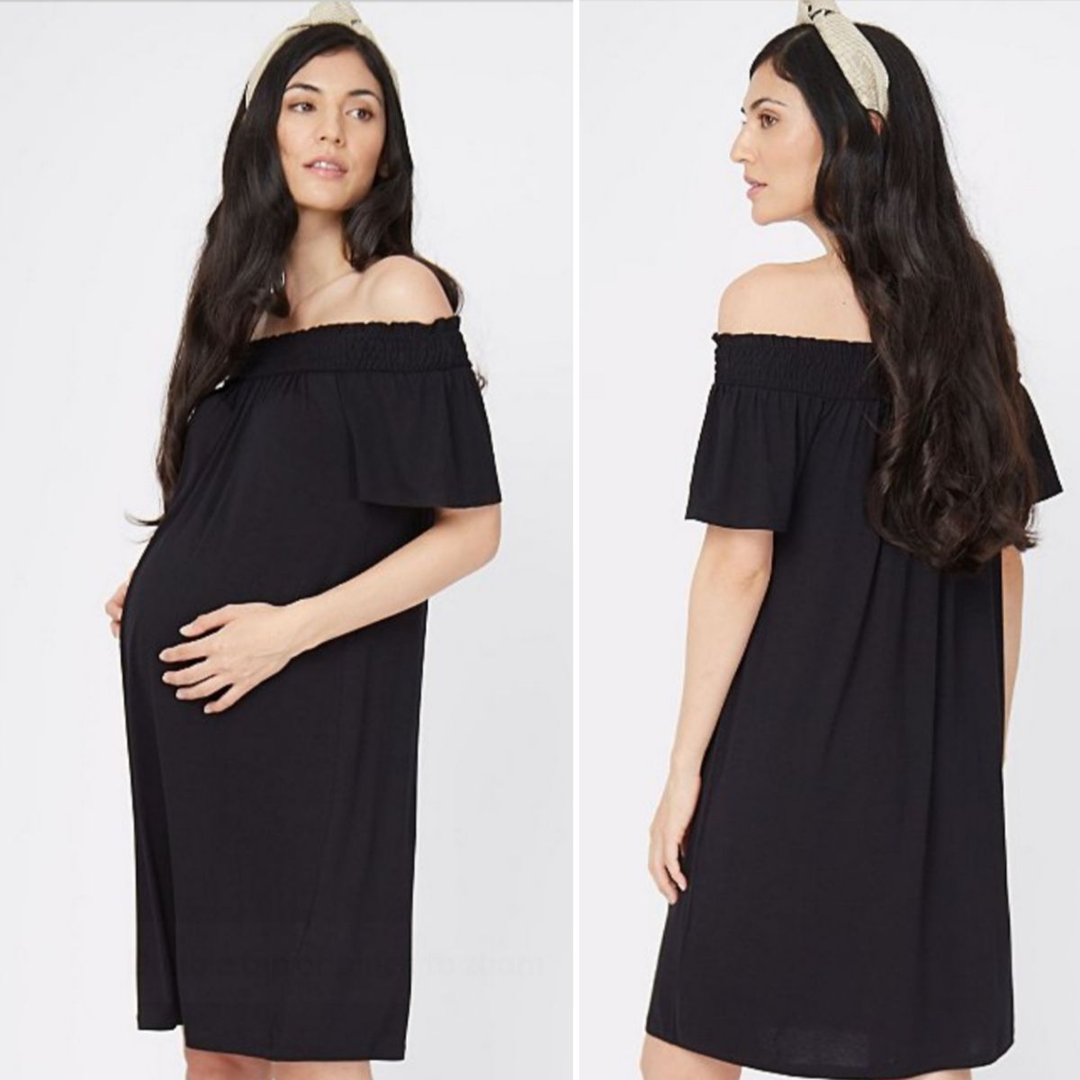 Bardot Neckline Black Maternity Dress