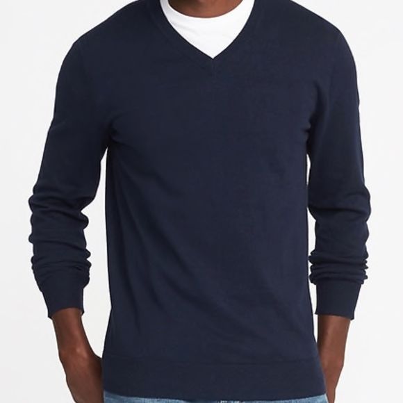Plain V Neck Sweatshirt- Navy Blue
