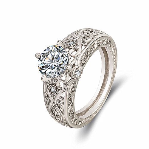 Engagement Ring Unique Design Zircon Inlaid Ladies Rings Silver