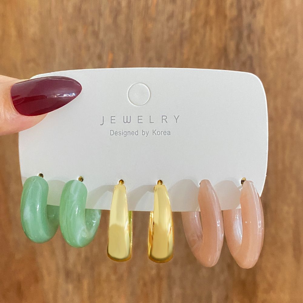 Acrylic Gold Color Metal Big Hoop Earrings Set For Women Girls Colourful Resin