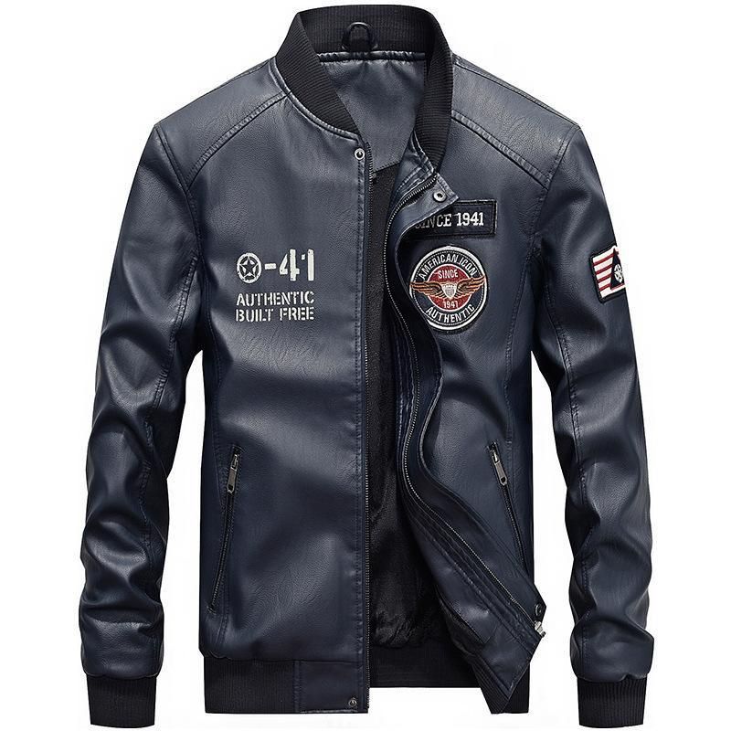Men's Jacket Faux Leather Weather Jacket Formal Jacket - Blue
