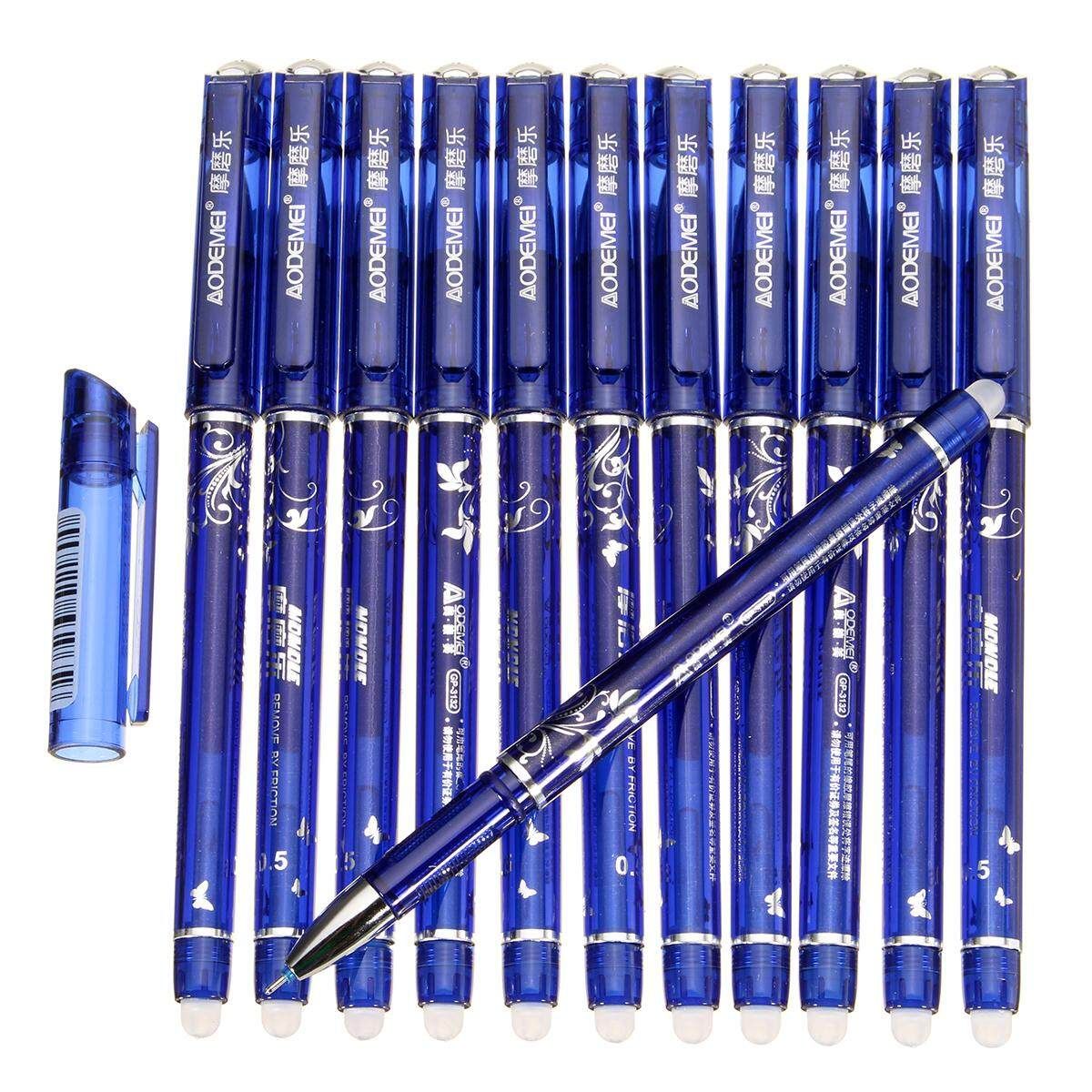 12pcs Slim 0.5mm Magic Erasable Pen Pen Blue Ink Pen Office Stationery