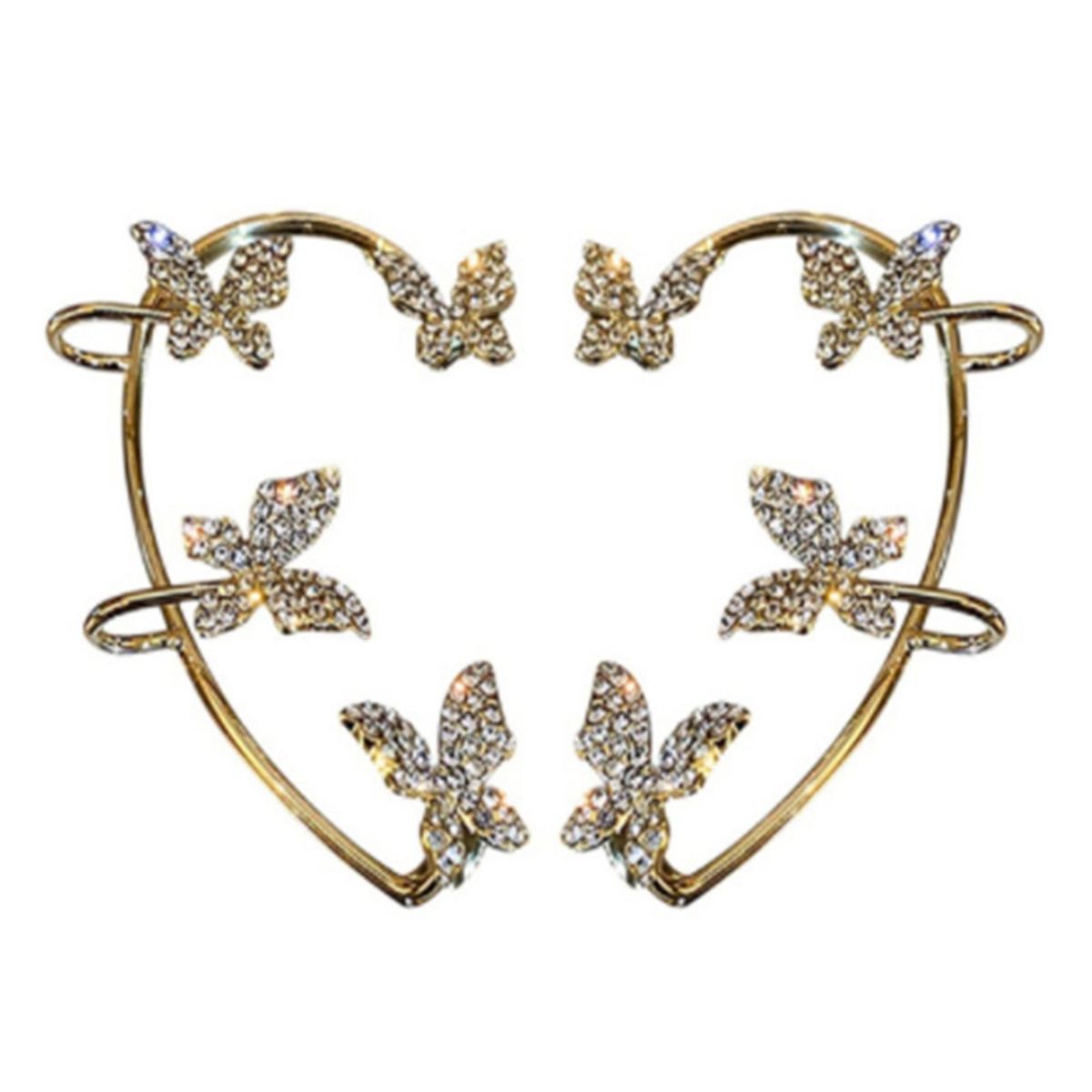 1 Pair Lady Ear Clip Butterfly Shape Rhinestone-Golden