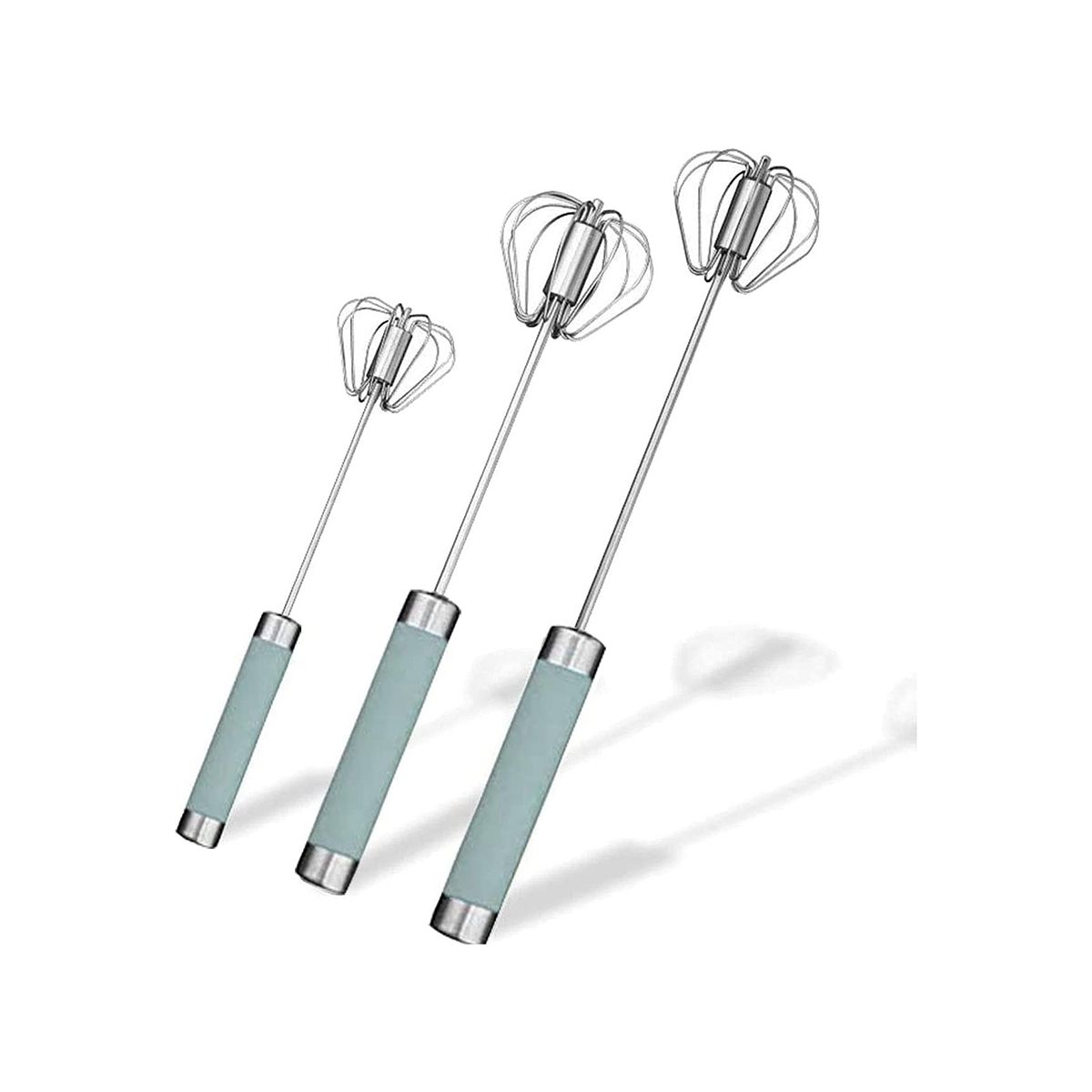 Stainless Steel Semi-Automatic Egg Whisk - 3PCS Hand Push Whisk Blender Blue