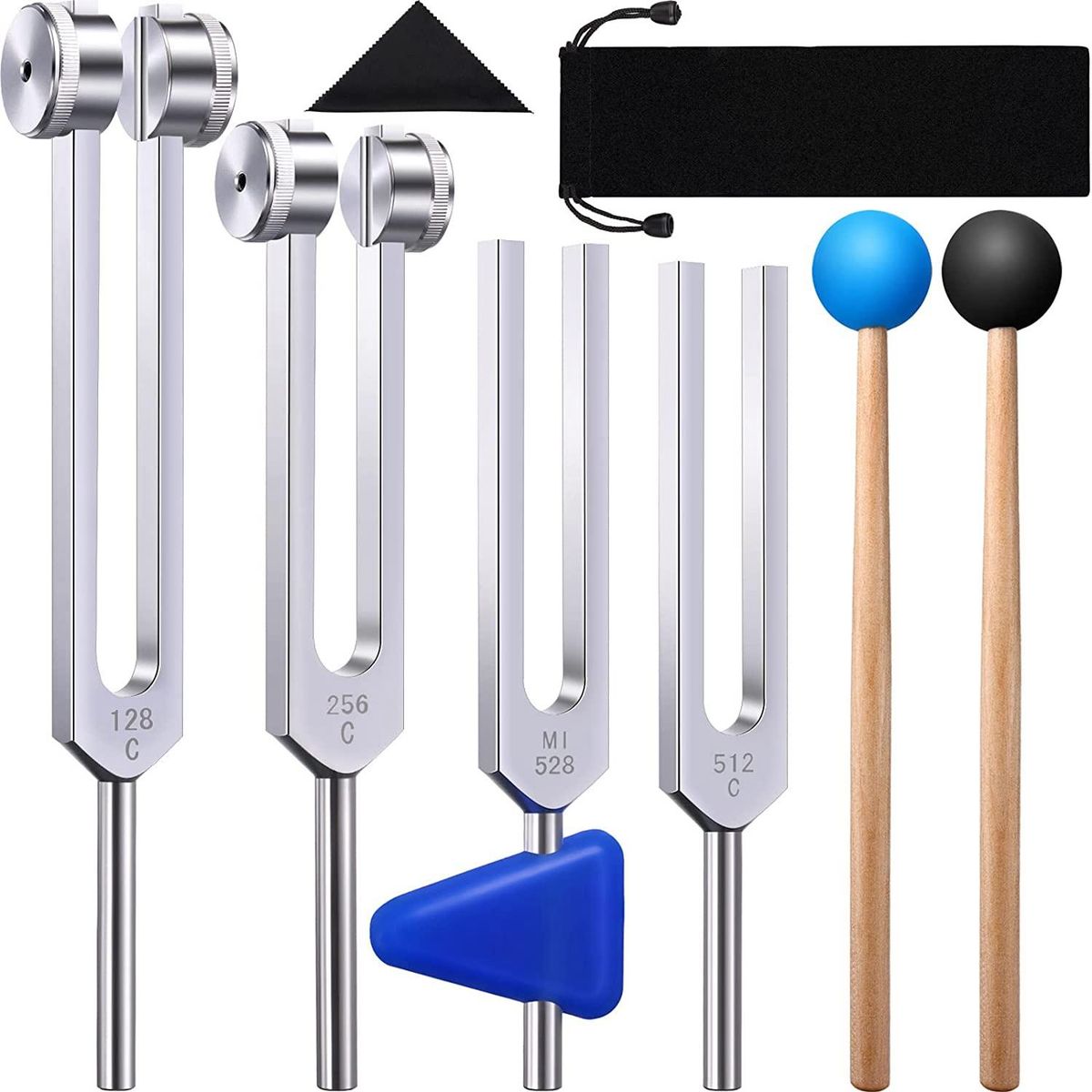 4 Pack Tuning Fork Set128 Hz256 Hz512 Hz528 Hzwith Tuning Fork Hammer for Sound Sound Vibration Tools