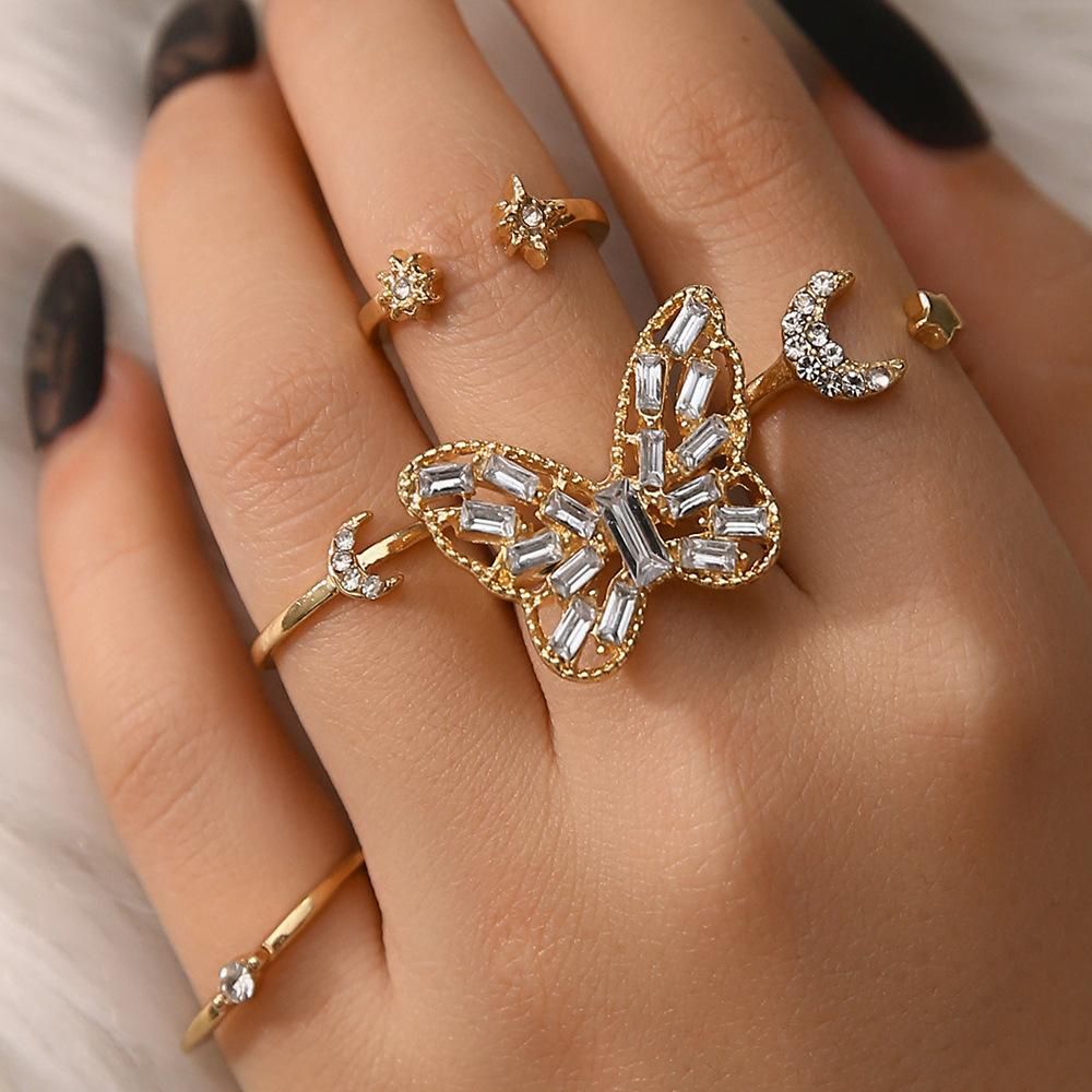 Diamond Big Butterfly Ring Set of 5