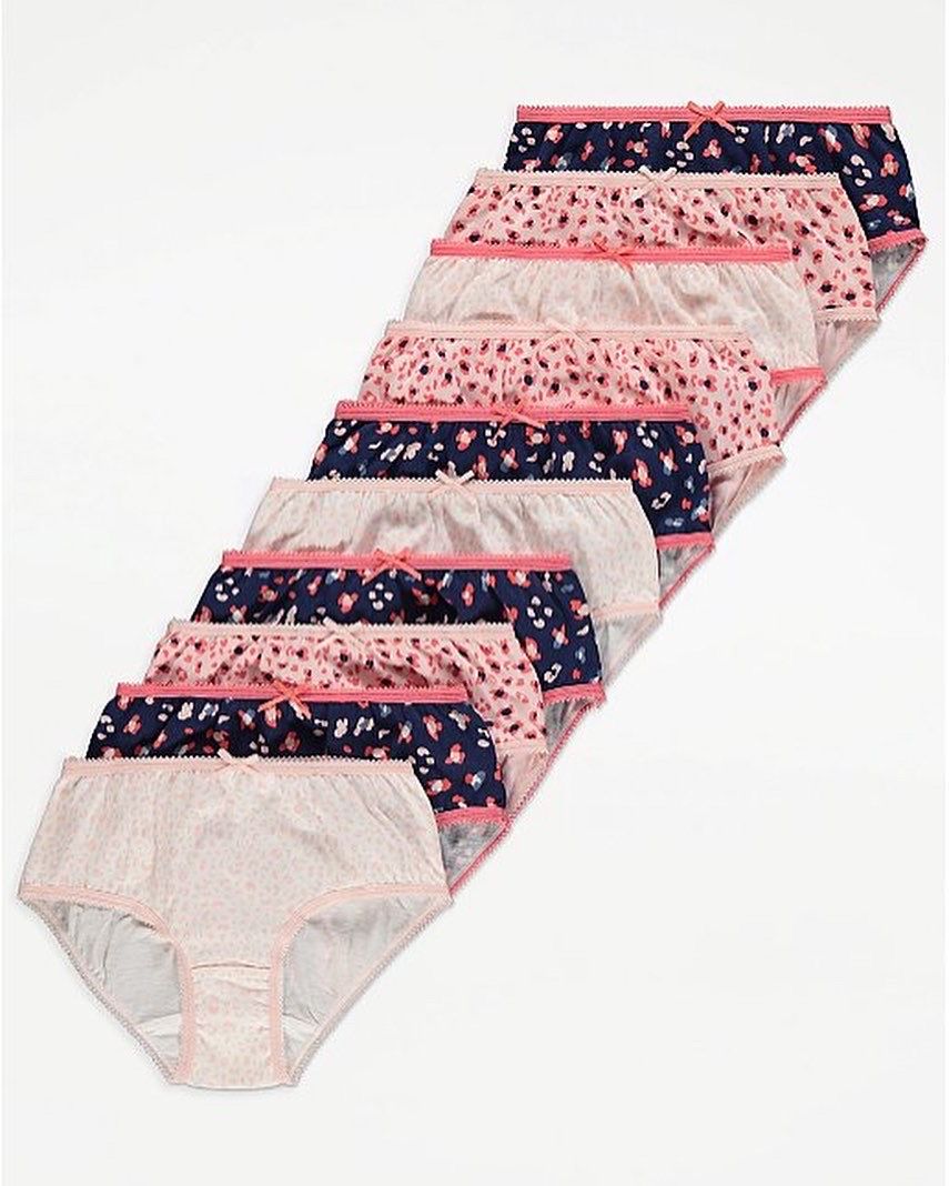 Animal Print Picot Trim Knickers 10 Pack