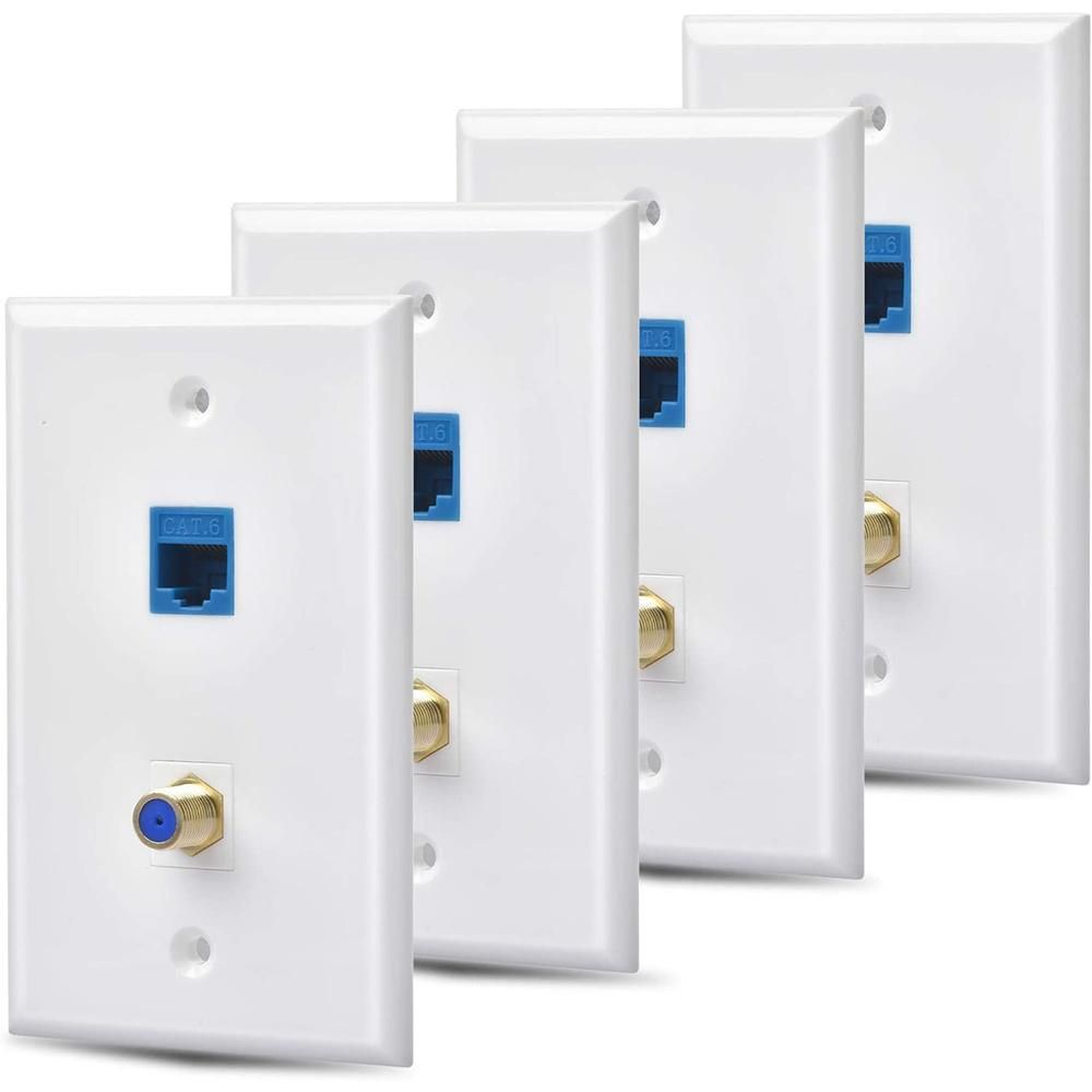4 Packs Ethernet Coax Wall Plate Outlet with 1 Cat6
