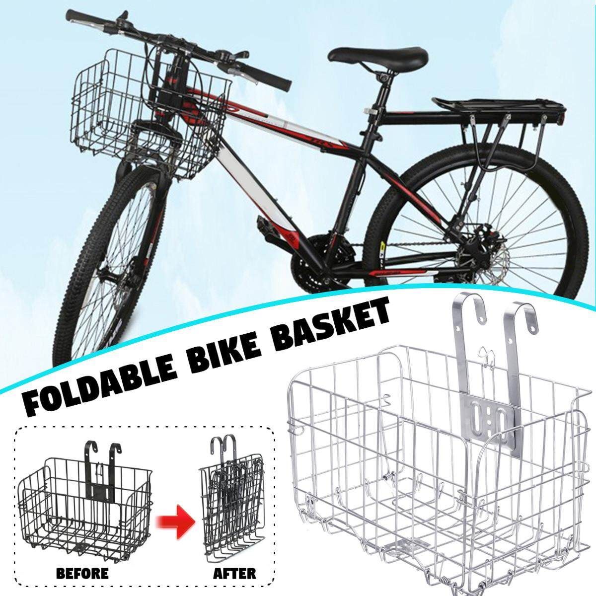 Foldable Metal Wire Basket Front Bag Rear Hanging Basket For Mountain Bike Bicycle Silver