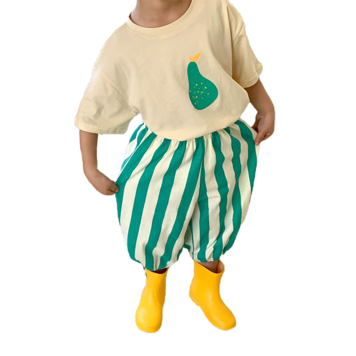 Pants Vertical Stripes Loose Kids Boys Elastic Waist-Green