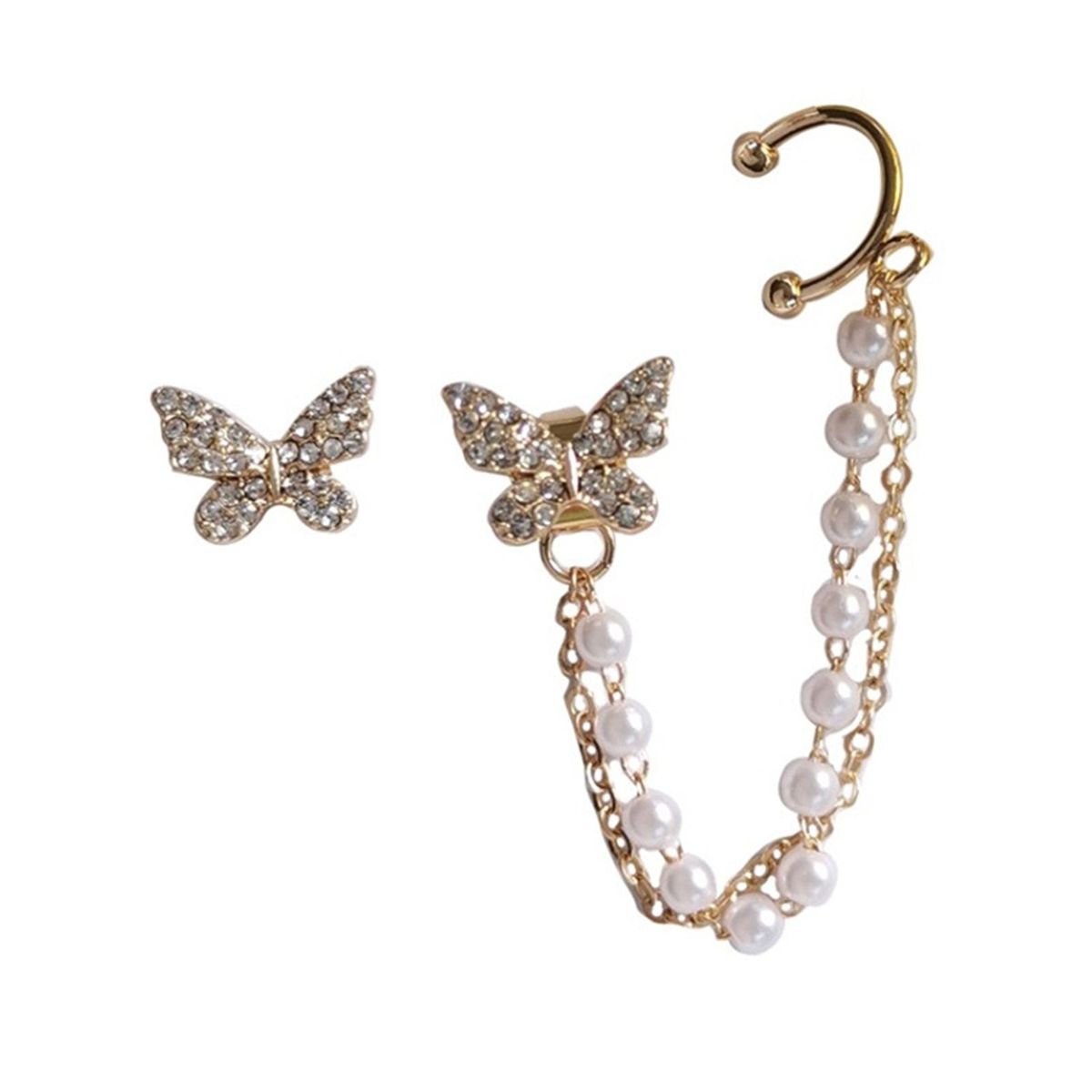 2 Pcs/Set Lady Ear Clip Butterfly Shape Rhinestone-Golden