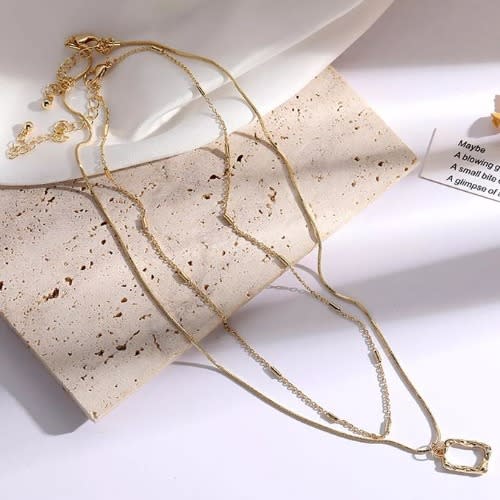 Women Multilayer Square Pendant & Chain