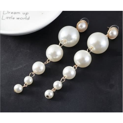Women Pearl Long Chain Dangle Earrings